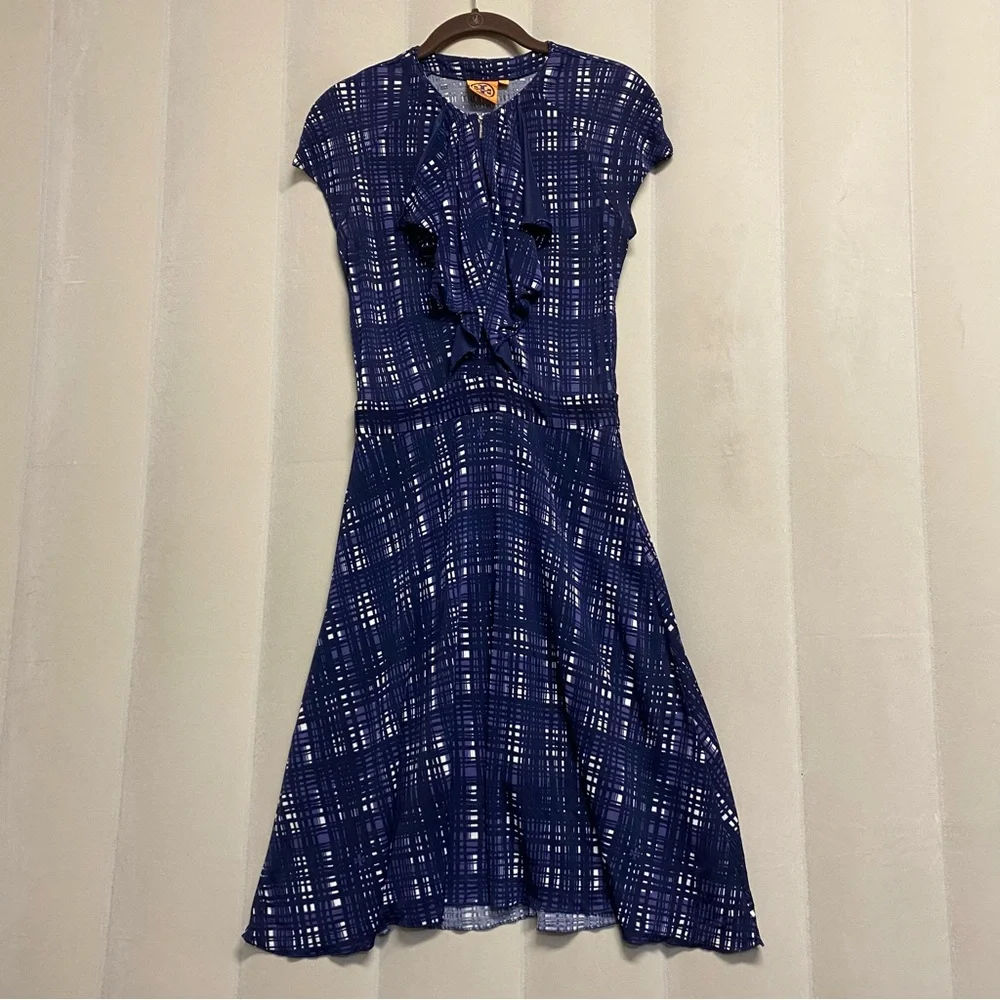 Tory Burch Women’s Clementine Dress XS Plaid Ruffle Designer Luxury Feminine